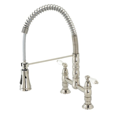 Gourmetier GS1276PL Two-Handle Deck-Mount Pull-Down Sprayer Kitchen Faucet, Polished Nickel GS1276PL
